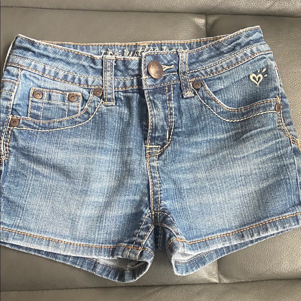 Blue Denim Shorts with Heart DetailI I love jutice jean shorts